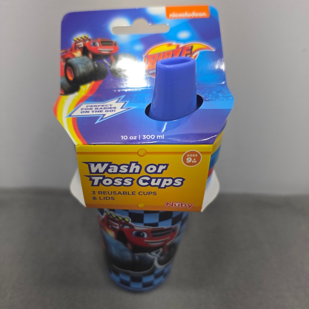 Nuby Blaze and the Monster Machines Wash or Toss Cups 10oz 3pk New. I